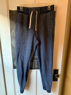 Ladies Heathered Navy Blue Drawstring Jogger Sweatpants, S